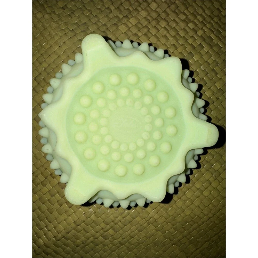 Vintage Fenton Glass Hobnail Bowl Satin Green Yellow Dish Stamped 5.5”